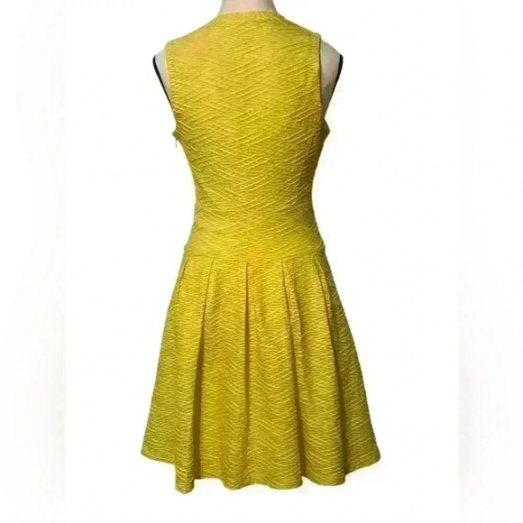 GUESS Women’s size 6 Sunny Yellow V-Neck Pleated A-Line Dress, gold zip front - Picture 6 of 13